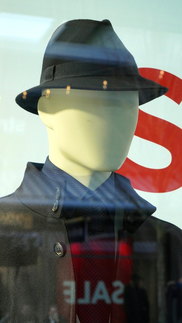 store window, reflection, fashion, clothing, cap, shop, sale